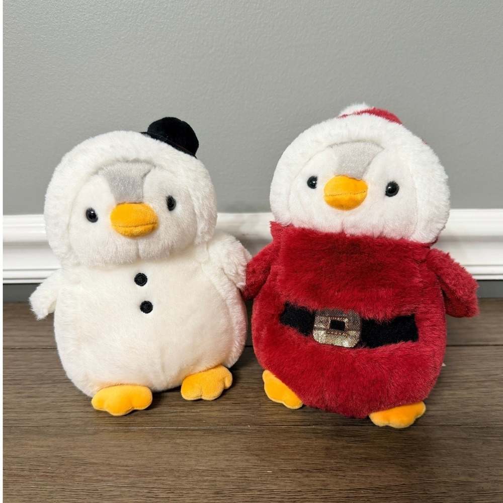 Aurora Christmas Penguin Plush Toy Snowman Santa Set Stuffed Animal Holiday 7in
